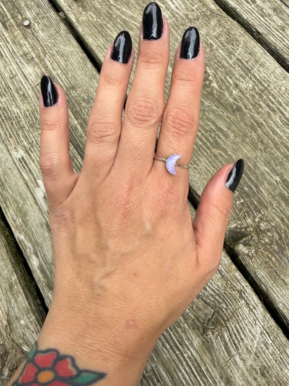 Six of Cups Sterling Silver Lavender Opal Moon Adjustable Ring size 8